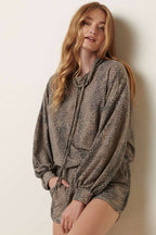 ANIMAL PRINT COWL NECK SHORT SET