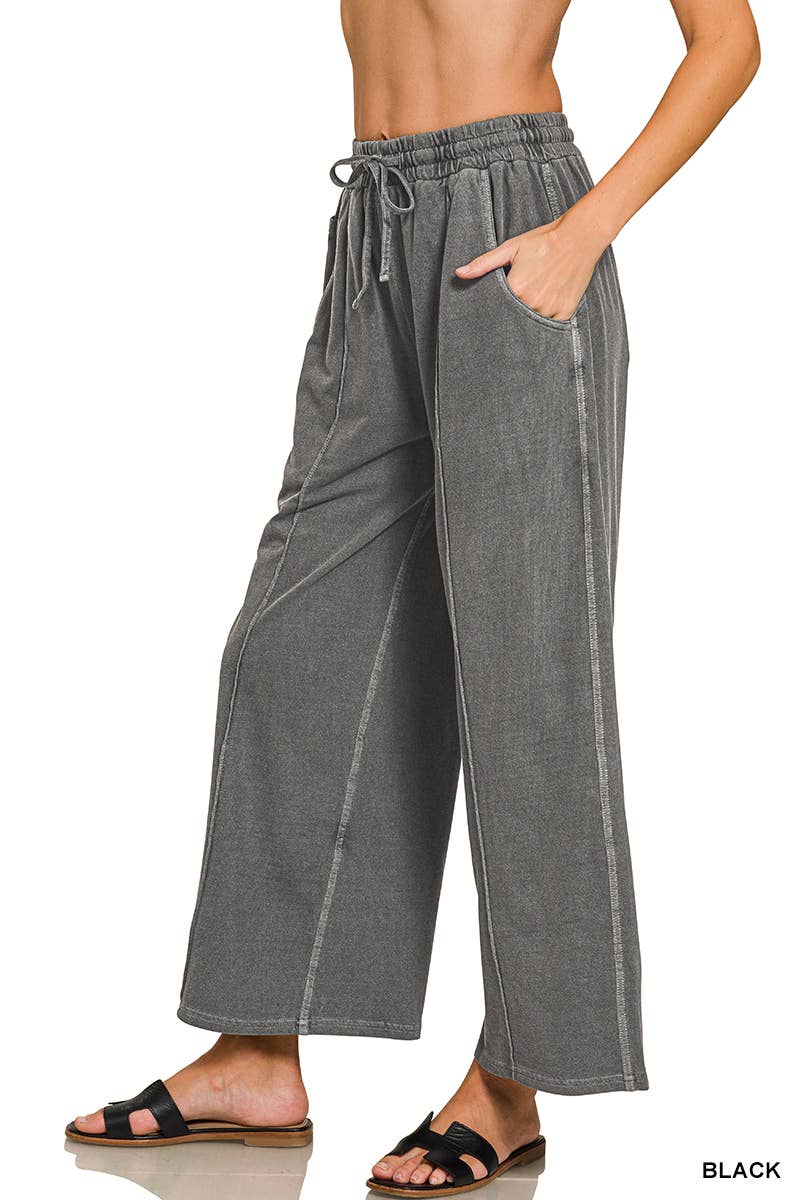 French Terry Wide Leg Pigment Dye & Enzyme Wash Pants
