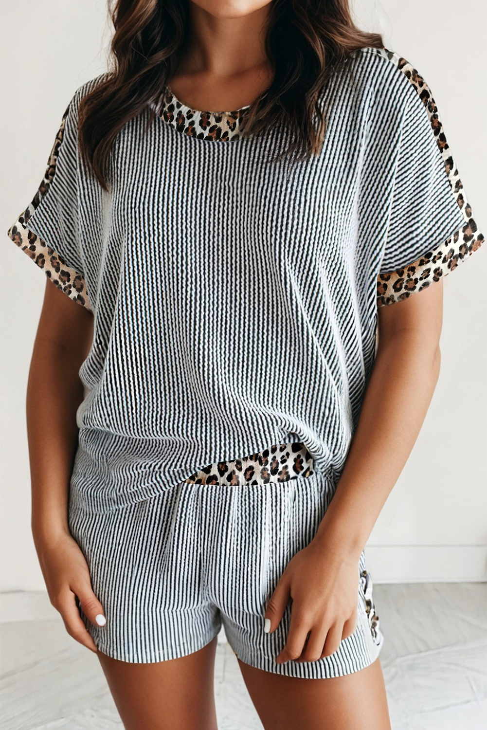 Luna Leopard Trim Ribbed Short Set