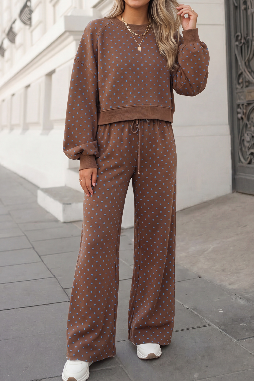Polka Dot Print High Waist Pants Set | S-XL Plus 1X-4X