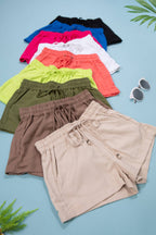 ....Mid Rise Linen Shorts w/ Pockets