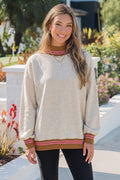 Ribbed Long Sleeve Loose Fit Mock Neck Sweatshirt