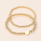 2PCS - Gold Dipped Heart Charm Ball Beaded Stretch Multi Layered Bracelets