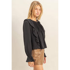 Pintuck Ruffle Detail Woven Blouse