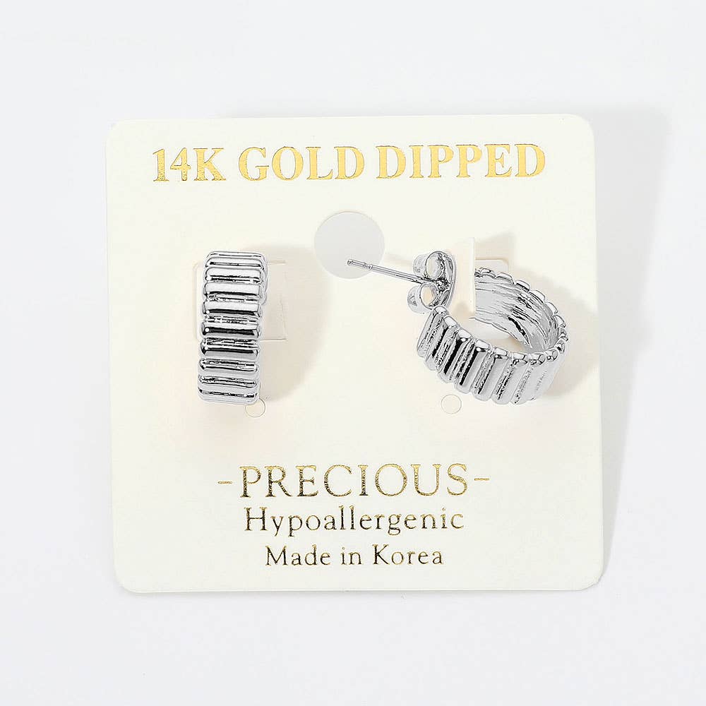 14K Gold Dipped Hypoallergenic Ribbed Mini Hoop Earrings