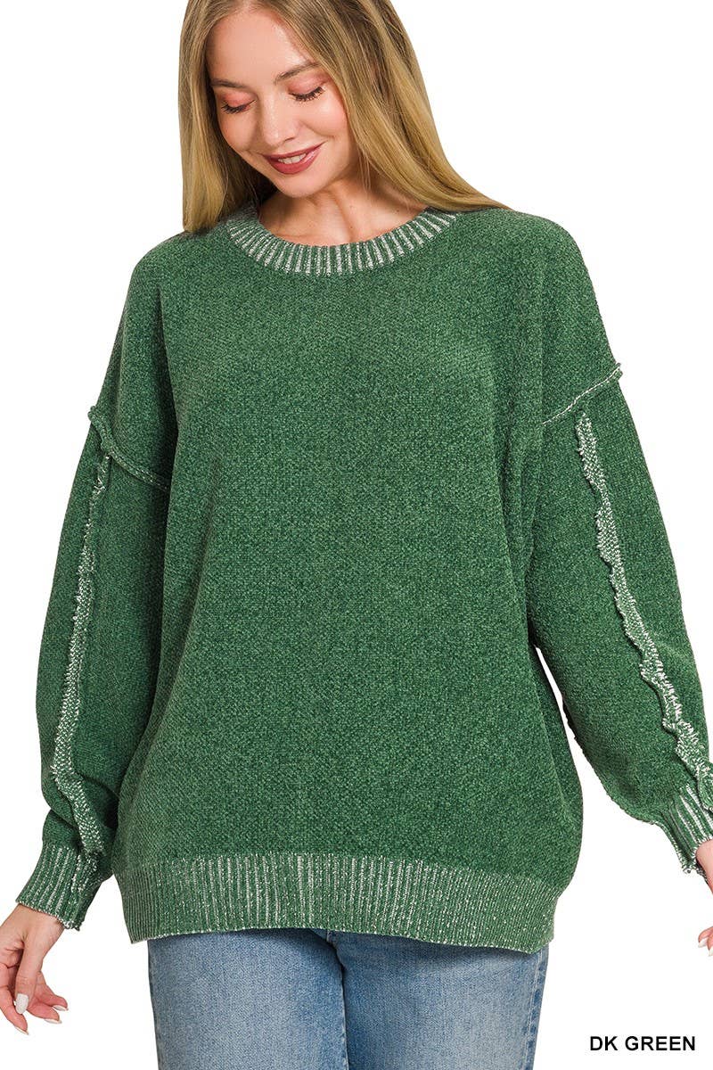 Exposed Seam Drop Shoulder Oversized Sweater