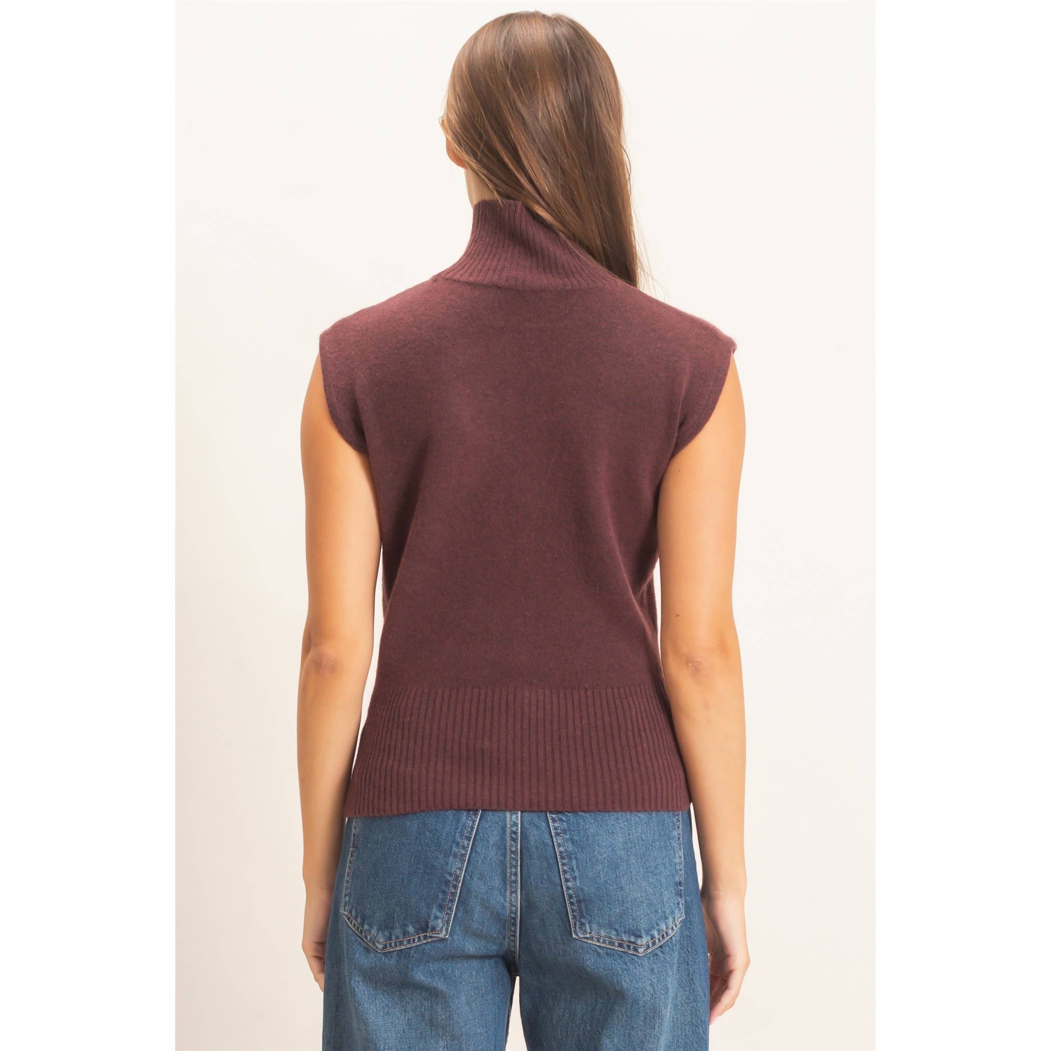 Sleeveless High Neck Knit Top