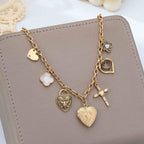 Antique Heart Locket & Cross Multi-Charm Necklace | 80N93116