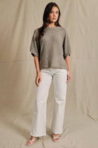 Oatmeal Boucle Crew Neck Kimono Sleeve Top