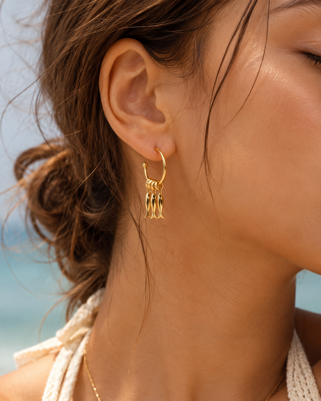 Fish Rondelle Beaded Hoop Earrings