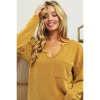 WAVY TWO TONE RIB NOTCH NECK PATCH POCKET TOP