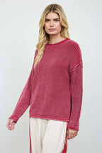 WASHED RAW EDGE DROP SHOULDER SWEATER