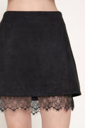 Faux Suede Lace Trim Mini Skirt