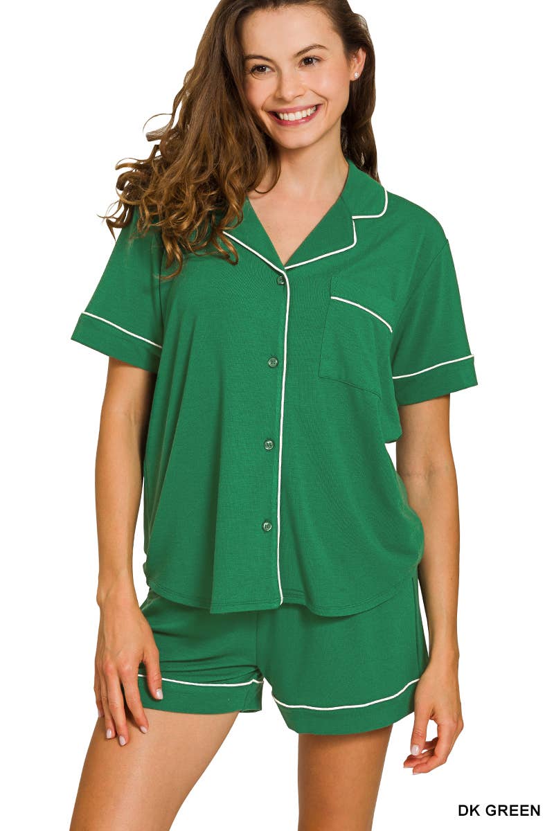 Button Down Shirts & Shorts Pajama Set Zenana