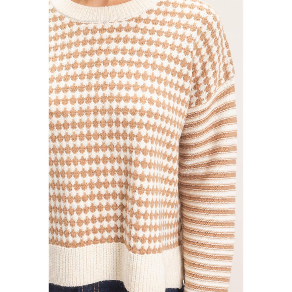 Mixed Pattern Long Sleeve Sweater