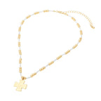 Brushed Hammered Metal Cross Pendant Beaded Chain Necklace