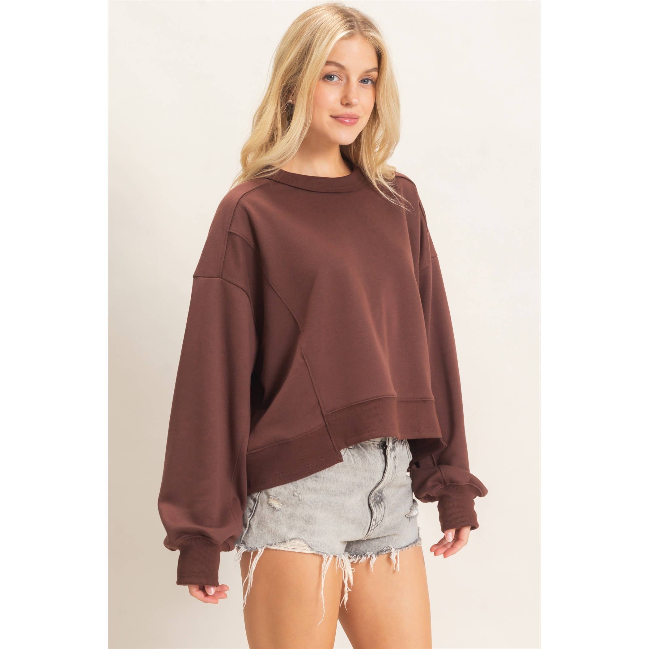 Ribbed Crew Neck Sweatshirt