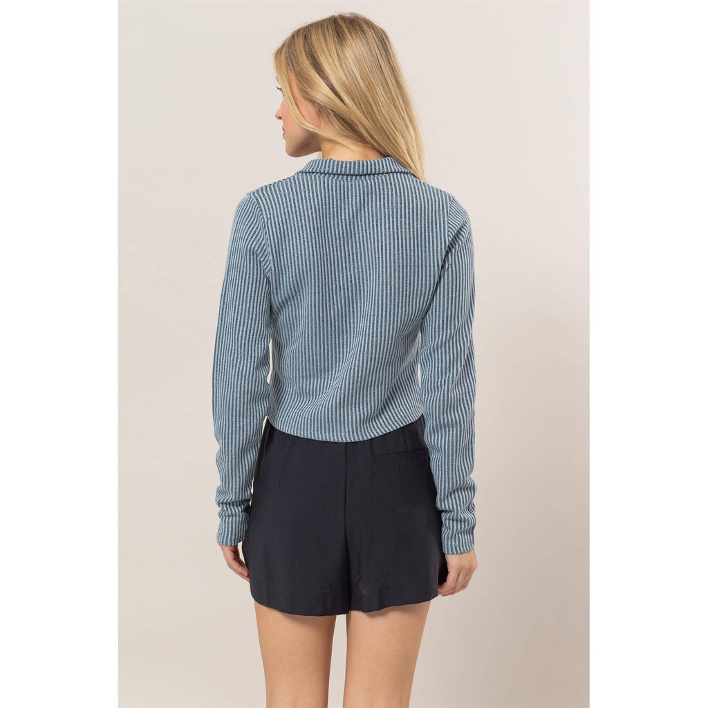 Striped Zip-Up Knit Top