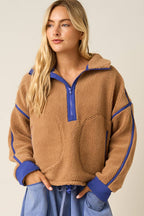 HALF ZIP CONTRAST DETAIL FLEECE SWEATSHIRT