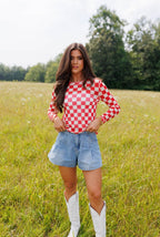 Fest Red Checkerboard Mesh Top