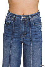 High Rise Wide Leg Pintuck Denim Pants Zenana