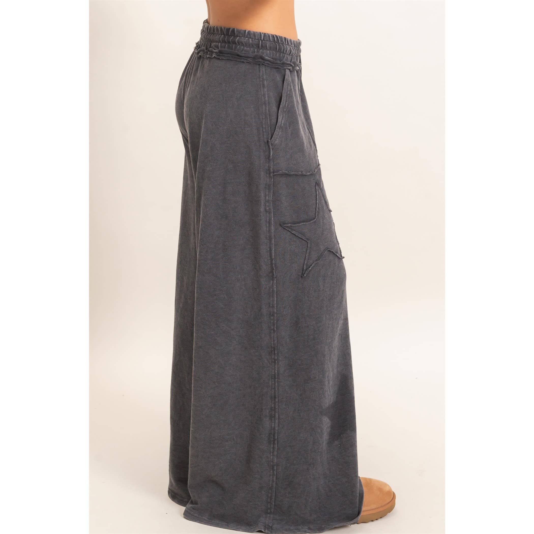 Mineral Wash Star Patch And Print Wide Leg Pants