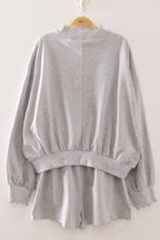 NT12725SET-Lace Trim Sweatshirt & Shorts Lounge Set