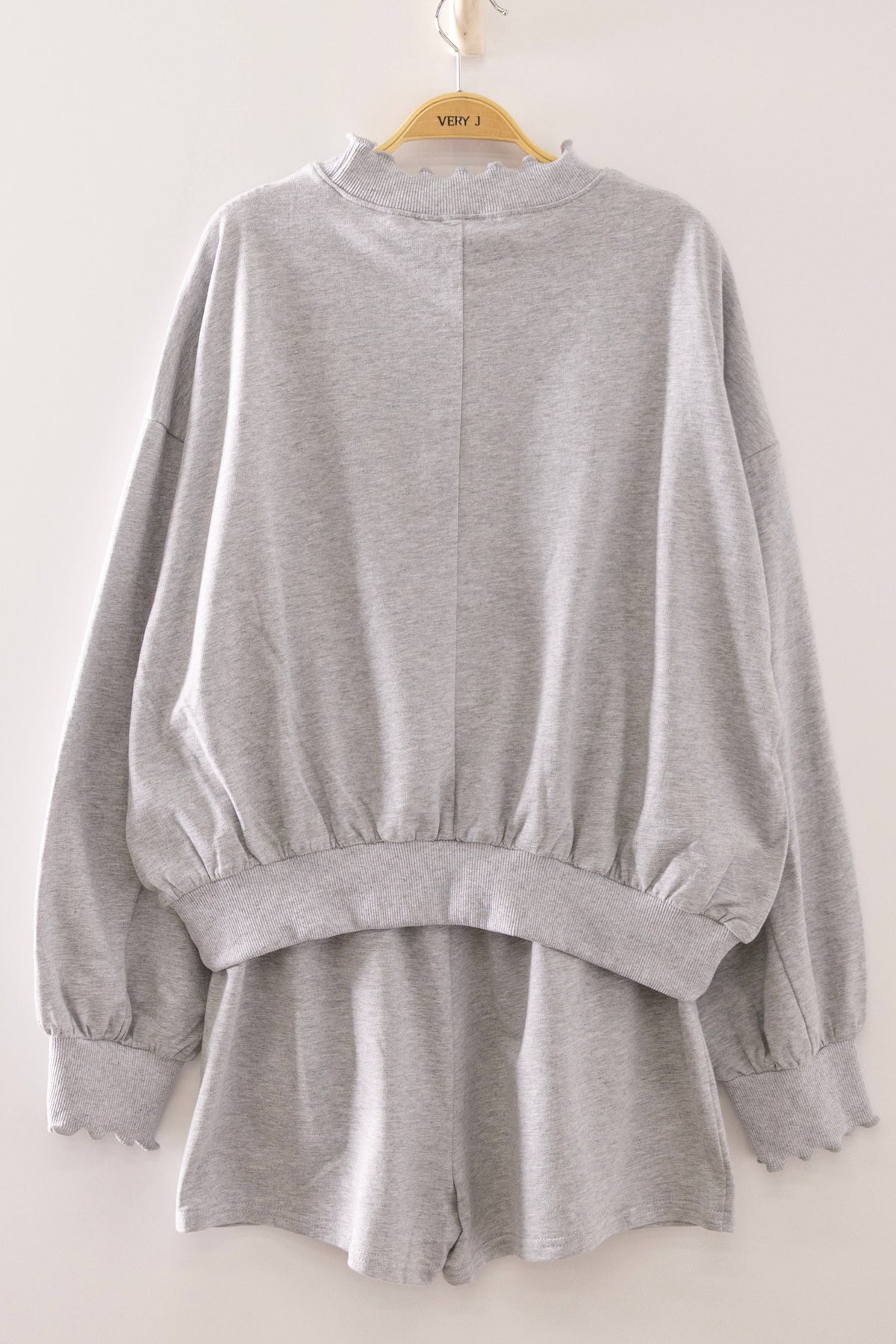 NT12725SET-Lace Trim Sweatshirt & Shorts Lounge Set