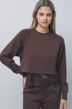 Lace-trimmed Layered Cropped Sweatshirt