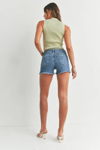 High Rise Hem Slit Detailed Short - MEDIUM DENIM - JH310