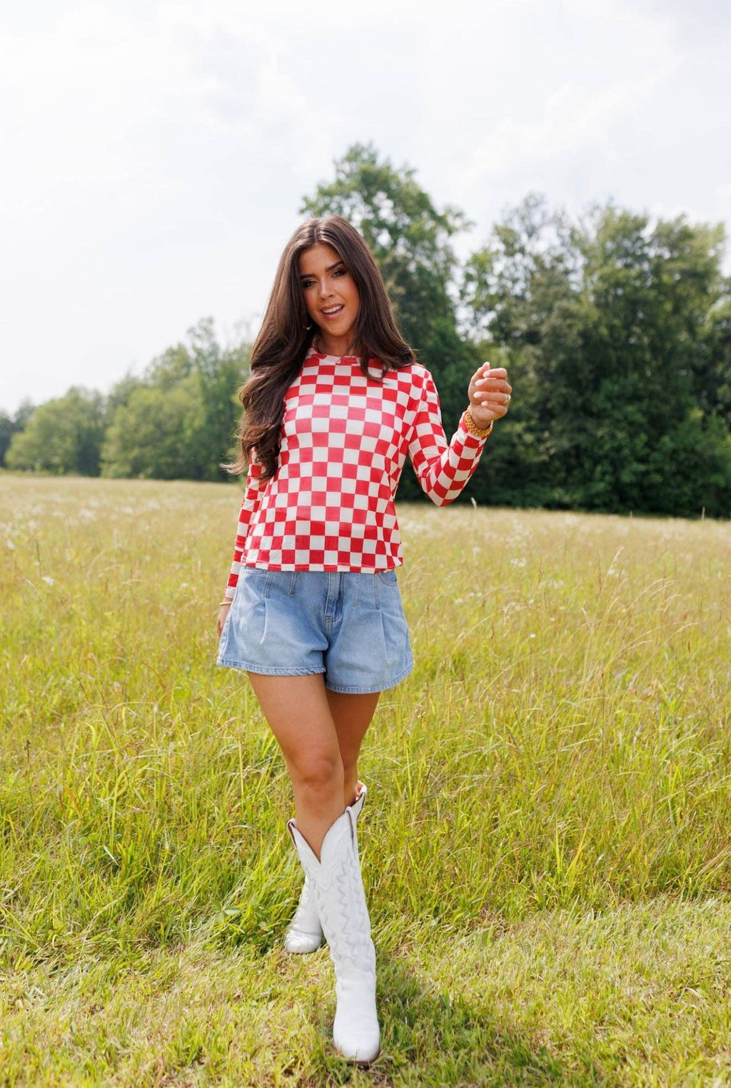 Fest Red Checkerboard Mesh Top