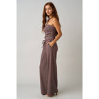 STRIPED PRINT SMOCKED BACK TUBE TOP AND PANTS SET
