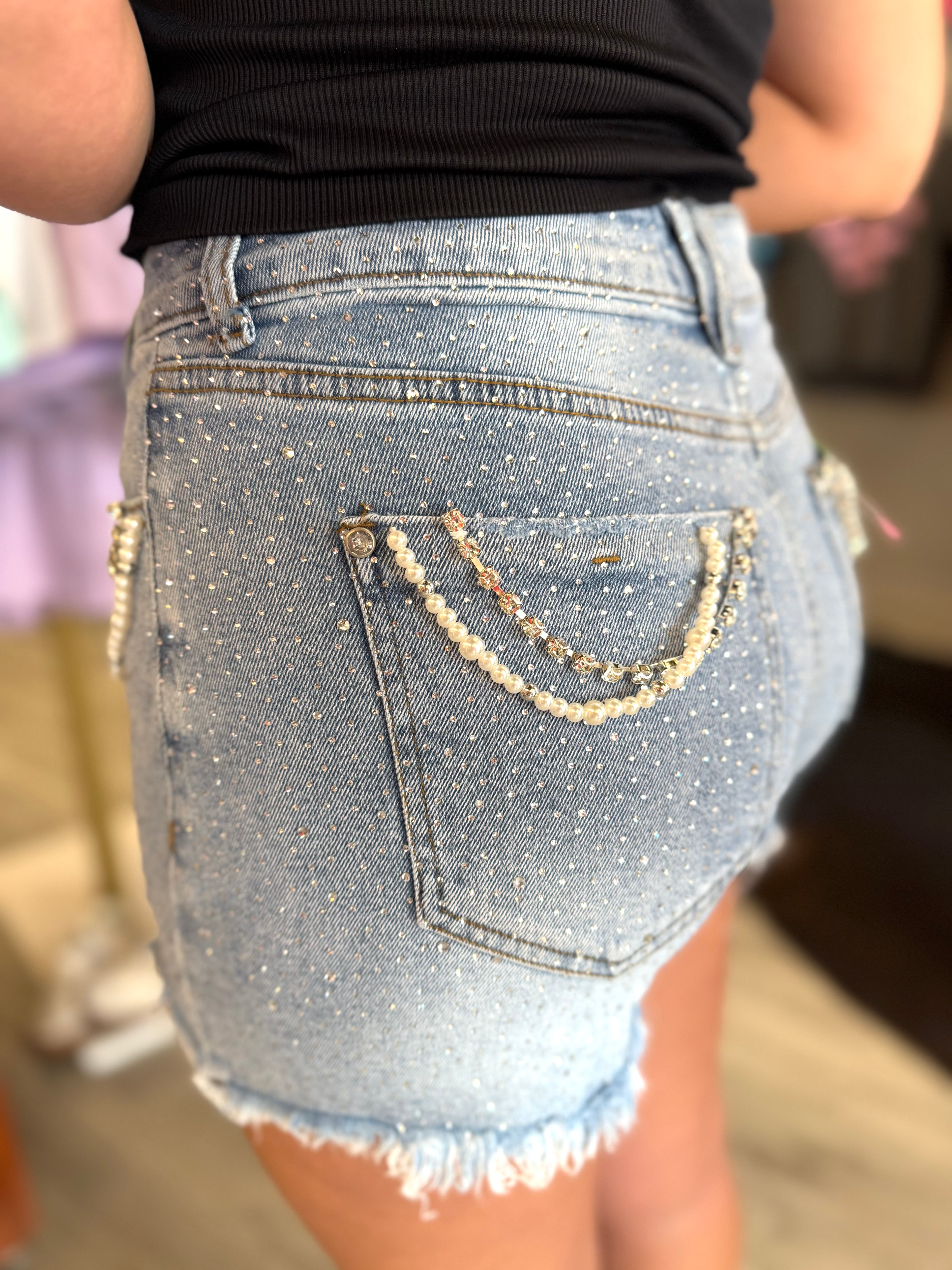 Pearl & Rhinestone Strap Shorts