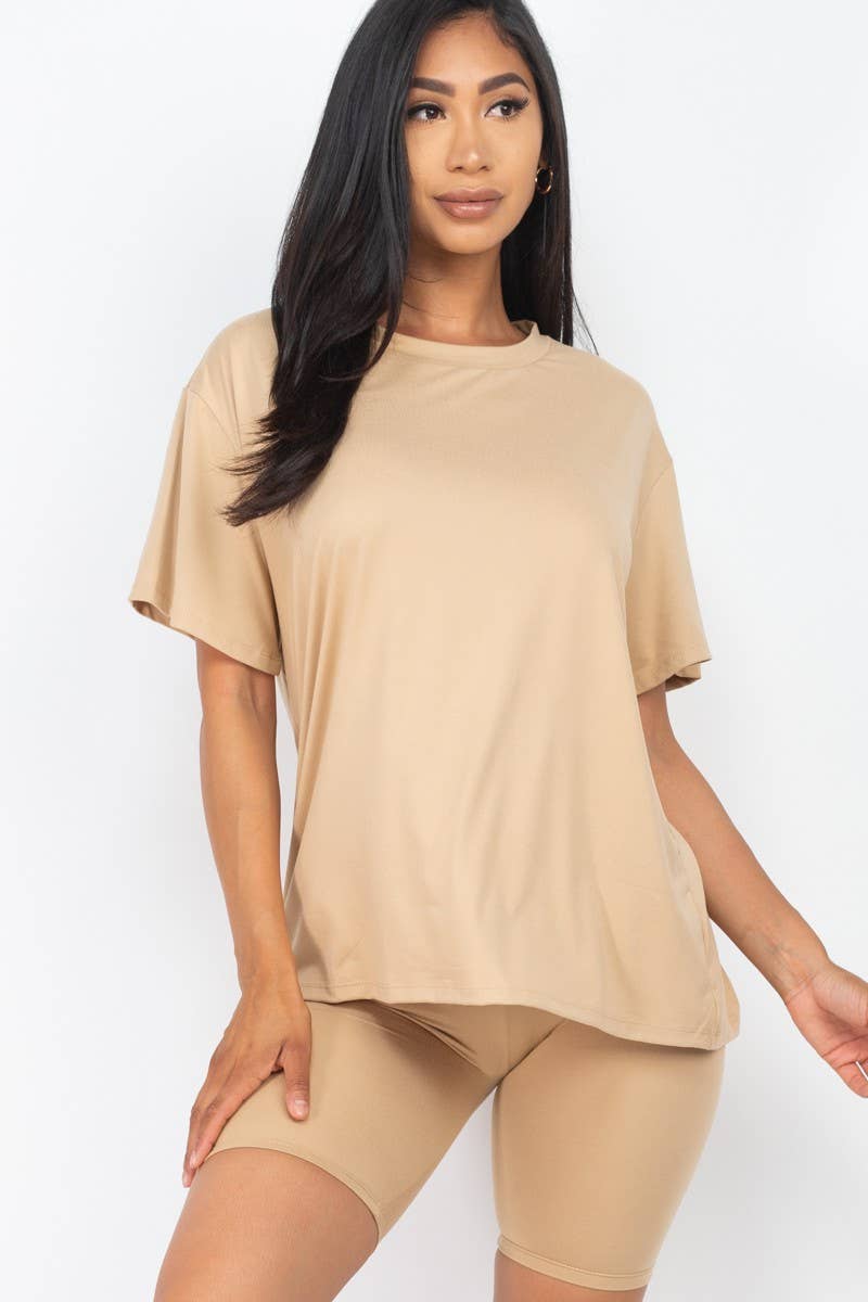 Loose Fit Top Oversize Shirts And Bike Shorts Set