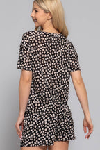 Short Sleeve Round Neck Floral Print Knit Top & Shorts Set