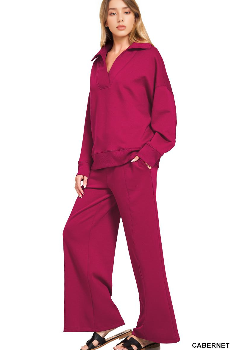 .0909 Scuba Collared Pullover & Pants 2PC Set SI-28755