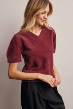 Fuzzy V-Neck Knit Top FSW0105