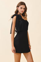 One Shoulder Chiffon Bow Mini Dress