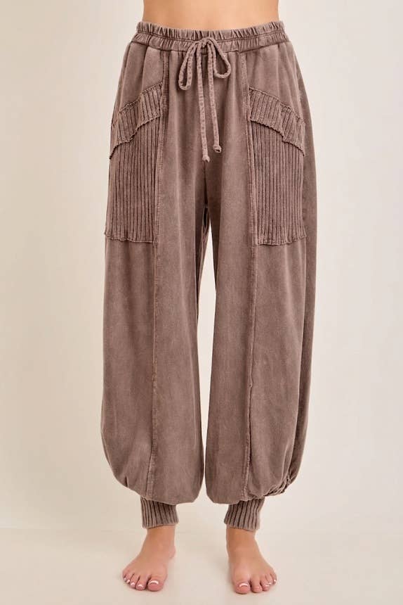 Zen Mineral Washed Ribbed  Baggy Lounge Balloon Pants HP7610