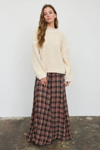 CONTRAST STITCH DETAIL MOCK NECK CHUNKY SWEATER