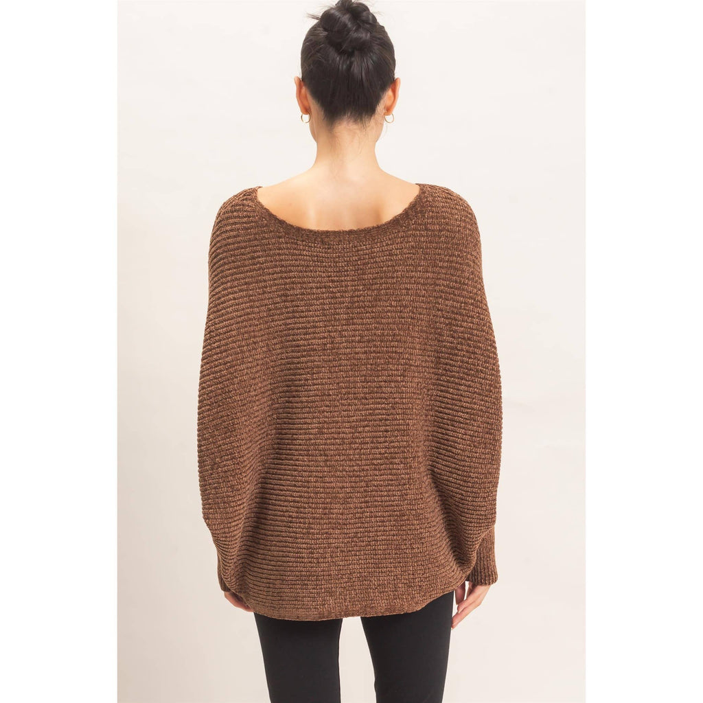 Chenille Boat Neck Dolman Sleeve Sweater