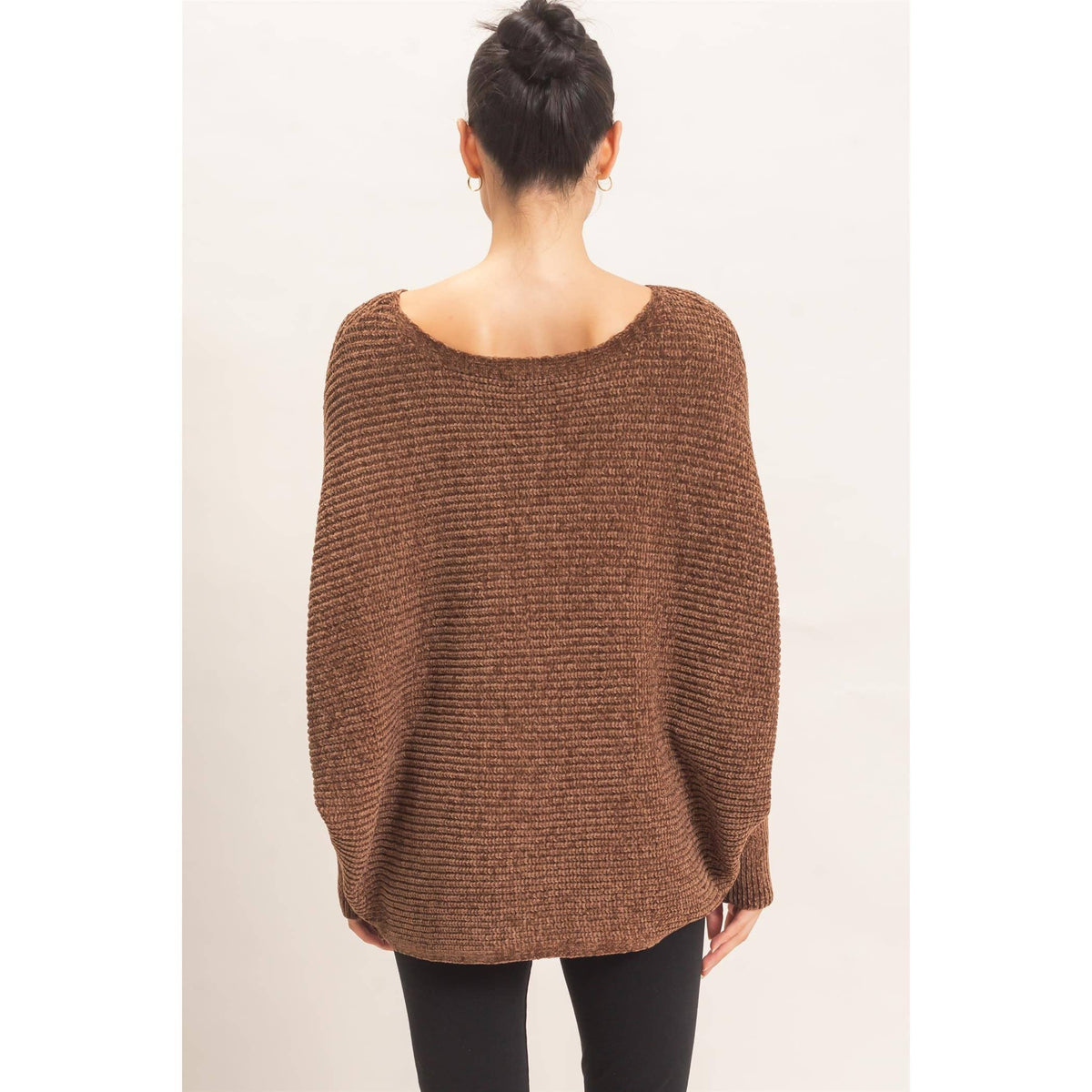Chenille Boat Neck Dolman Sleeve Sweater
