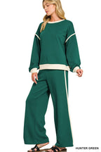 Scuba Contrast Trim Piping Detail Sweatshirts And Pants Set