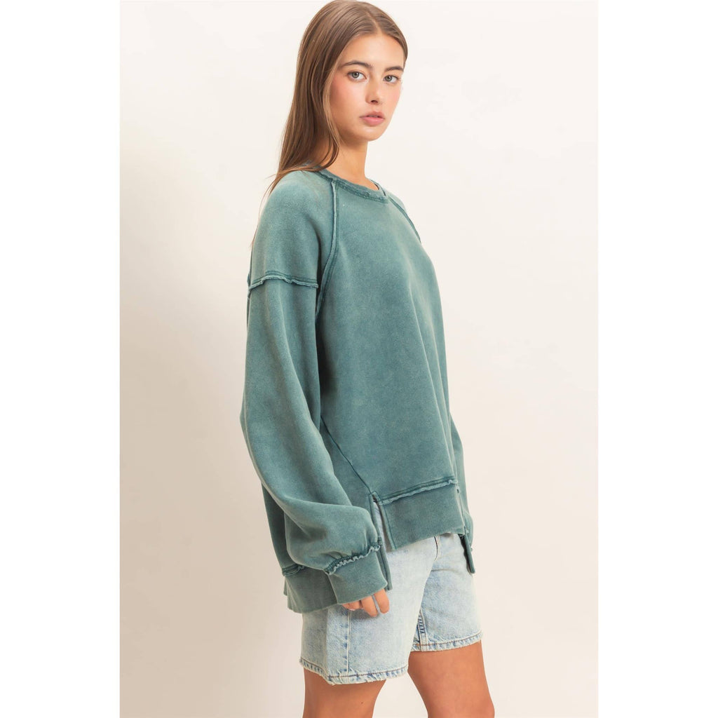 Acid Wash Raw Edge Sweatshirt