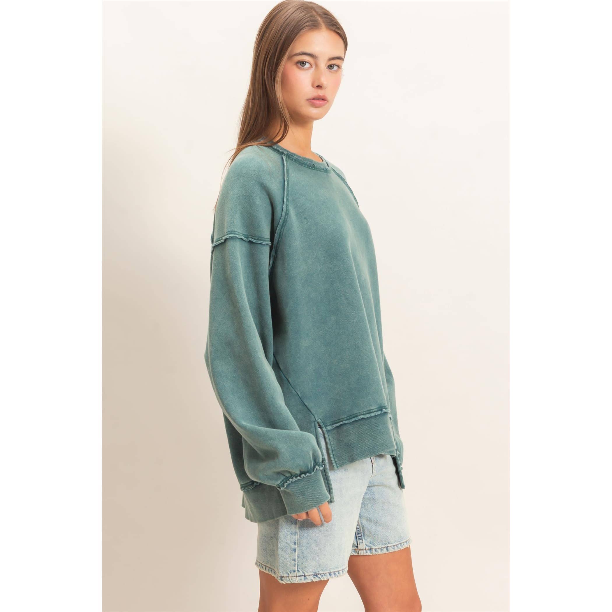 Acid Wash Raw Edge Sweatshirt