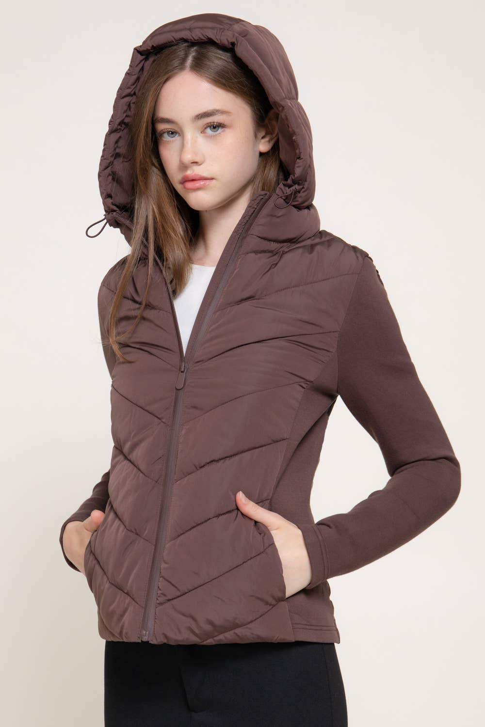 Hight Neck Adjustable Hoodie Quilted Puffer Jacket