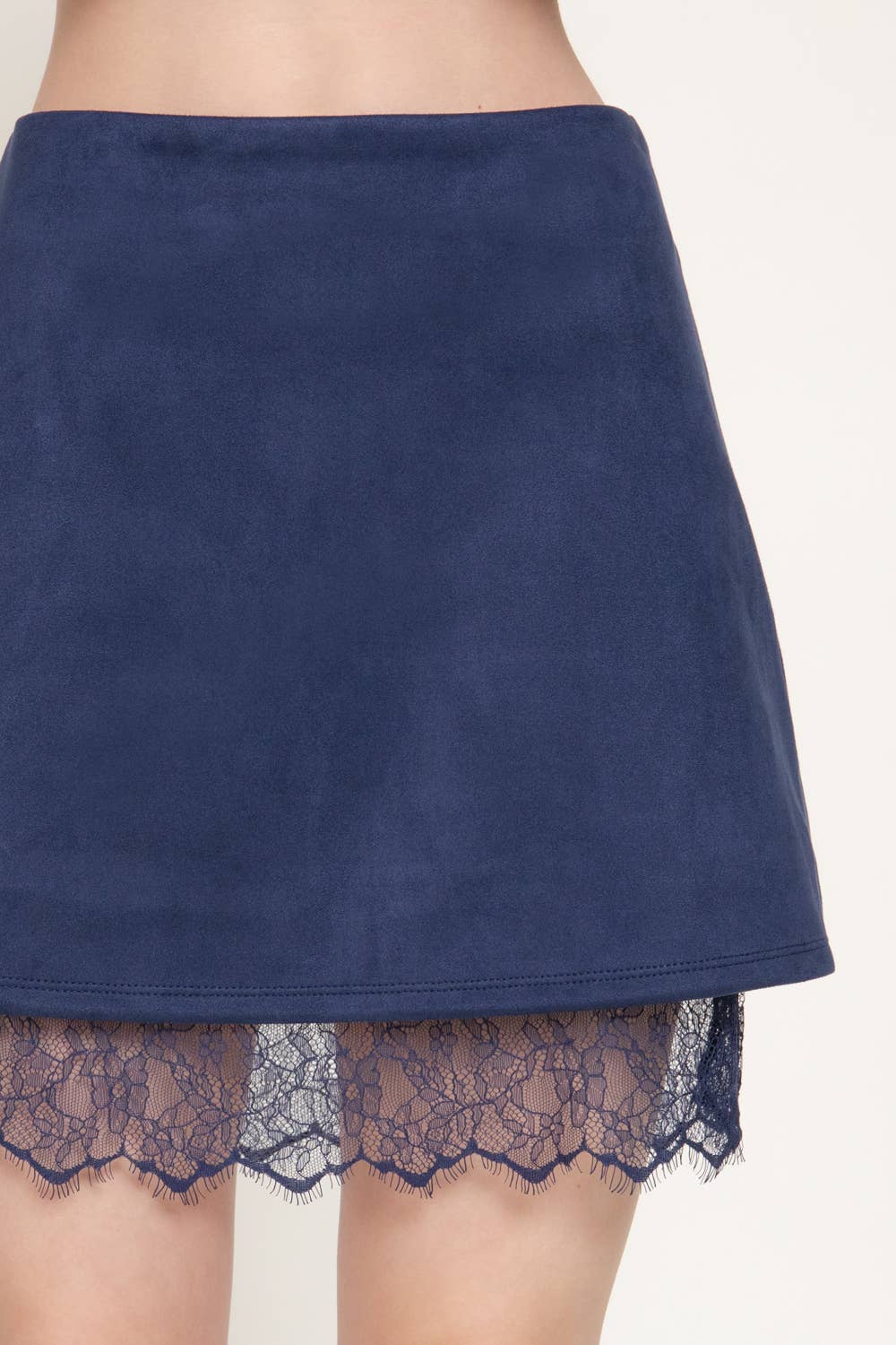 Faux Suede Lace Trim Mini Skirt