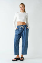 Cotton Blend Mineral Wash Cropped Straight Leg Pants