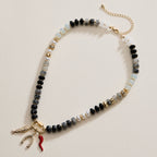 Textured Glass Bead Necklace with Charm Trio