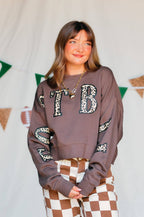 Football Leopard Mocha Crop Sweatshirt